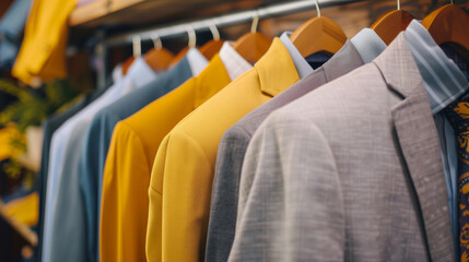 ハンガーに吊るされたスーツ　アパレルイメージ