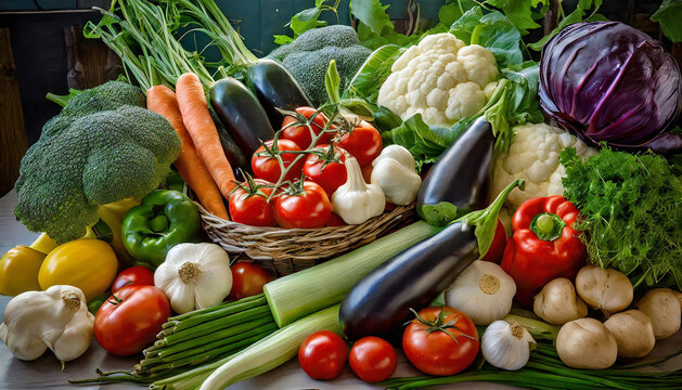 野菜の盛り合わせ。たくさんの野菜のイメージ素材。収穫した野菜。Assorted vegetables. Images of many vegetables. Harvested vegetables.