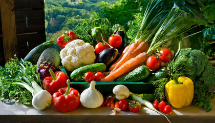 野菜の盛り合わせ。たくさんの野菜のイメージ素材。収穫した野菜。Assorted vegetables. Images of many vegetables. Harvested vegetables. - obrazy, fototapety, plakaty