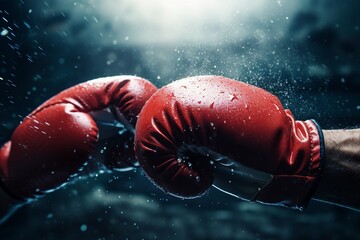 High-resolution closeup showing boxing gloves forcefully punching through, representing ambition and drive