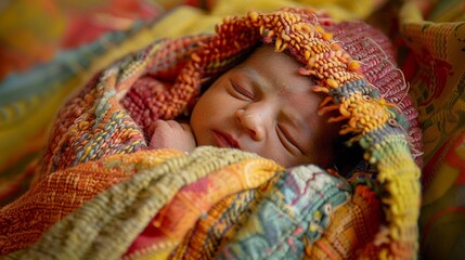 Close-up of a newborn with clubfoot wrapped in a blanket, focusing on the condition at birth and the journey ahead - obrazy, fototapety, plakaty
