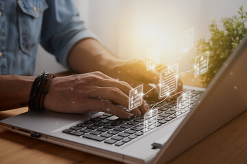 Casual Businessman and Hexagon Tax Return or Tax Refund Document Concept