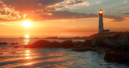 Rolgordijnen lighthouse at sunset © 하늘 나