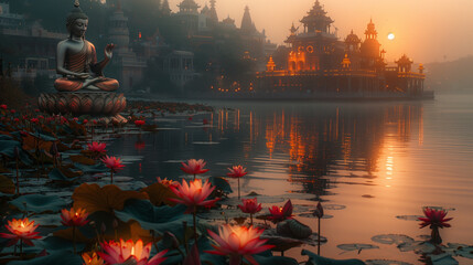 蓮の花 インドの景色  ブッダ   lotus   Indian sight seeing   buddha   Generate AI 
