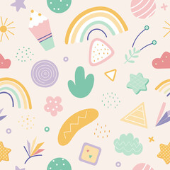 Floral Fun: Seamless Pattern for Baby Design with Cartoon Flowers, Perfect for Wallpaper or Card Decoration