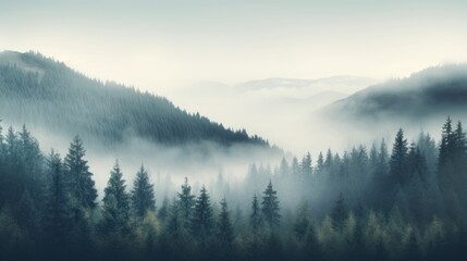 Mountain Sunrise Fog,Landscape, beautiful forest - obrazy, fototapety, plakaty
