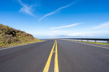 The road leading up to the summit of Haleakala volcano with a breathtaking view of Maui, Hawaii.