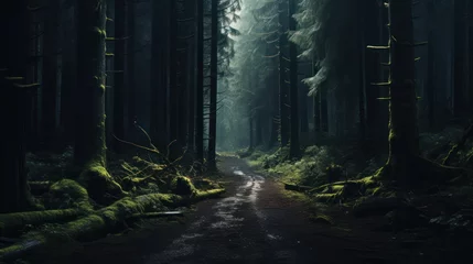 Stof per meter Road in dark forest ,Forest at night, environment concept, © CStock