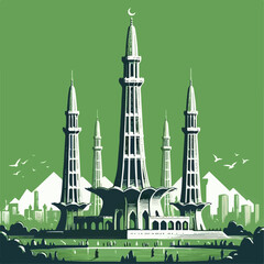 minar e pakistan silhouettes , minar e pakistan illustration , 14 august 1947 , pakistan independence , 14 august calligraphy	