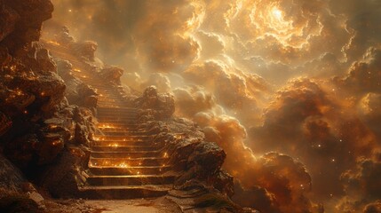 Each step on the staircase leads to a new revelation a deeper understanding of the endless possibilities within the realm of eternal existence. - obrazy, fototapety, plakaty