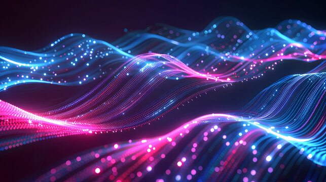 Energy of wave particle. Neon light waves. Data Human Technology and Artificial Intelligence futuristic background
