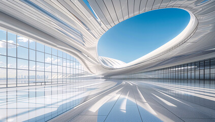 Modern Airport Interior, Architectural Design with Light Reflections