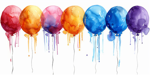 Watercolor 10th birthday clip art with 10 figures and balloons isolated on white background, Ai generated image
