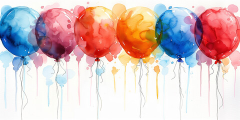 Watercolor 10th birthday clip art with 10 figures and balloons isolated on white background, Ai generated image