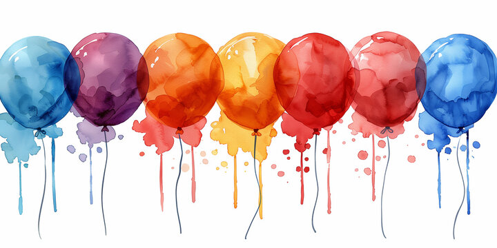 Watercolor 10th birthday clip art with 10 figures and balloons isolated on white background, Ai generated image