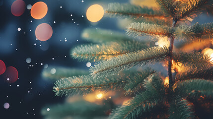Close-up of Christmas pine branches under backlight - obrazy, fototapety, plakaty
