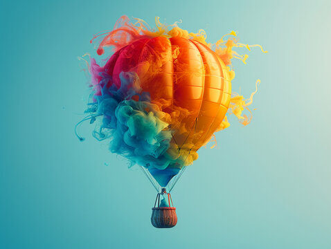 A hot air balloon its colorful canopy transitioning into a vibrant glass melt