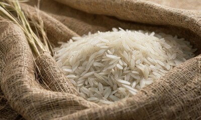 rice and rice bag with rice harvest isolated concept for cover