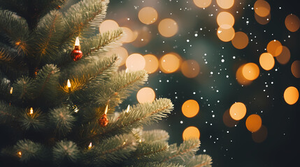 Obraz na płótnie Canvas Close-up of Christmas pine branches under backlight