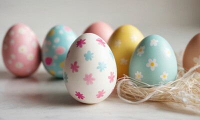 Obraz na płótnie Canvas Eggs, сolorful easter eggs, pastel colors. Happy Easter, cute eggs