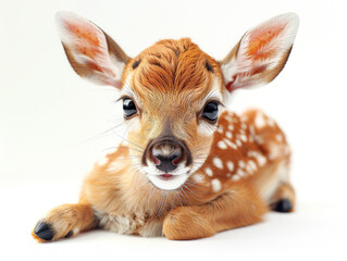 Adorable Fawn Lying Down on White Background
