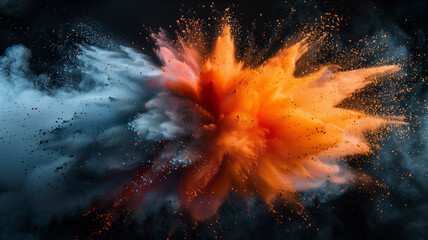A bright orange and blue explosion of dust and debris