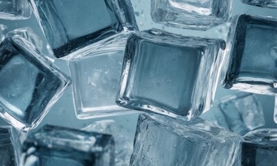 Ice cubes bluish background banner panorama long - Frozen water texture, cold fresh concept