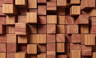 Block stack wooden 3d cubes on the wall for background banner panorama