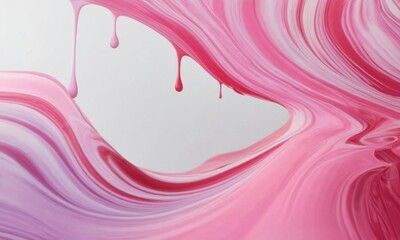 Abstract liquid acrylic paint in pink pastel color flowing down a white banner background