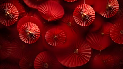 Fototapeta na wymiar Paper fans and lanterns in the colors of chinese new year 