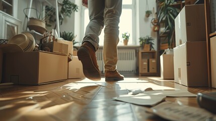Moving Forward Unpacking Boxes and Taking Steps into a New Chapter Lifestyle Stock Image