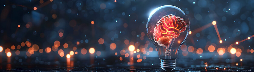 Illuminated Brain Symbolizing Creative Thinking and Innovative Solutions - obrazy, fototapety, plakaty