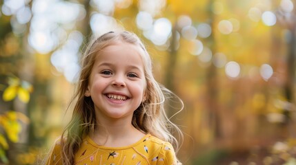 Portrait of smiling girl in woods,An adorable little girl with autumn leaves in the beauty park,laughing baby girl in summer park
