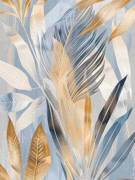 Canvas poster with grey-gold grass stripes on grey-blue background in wallpaper style
