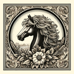 Old engraved illustration of Horse, vintage retro horse illustration vector art