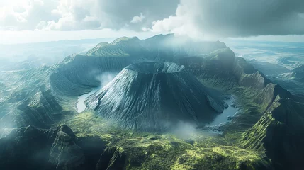 Tuinposter volcanic mountains landscape © DudeDesignStudio