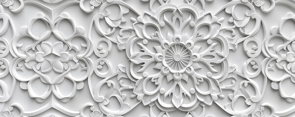 White and grey seamless pattern on white background texture. Arabian islamic mosque decor element