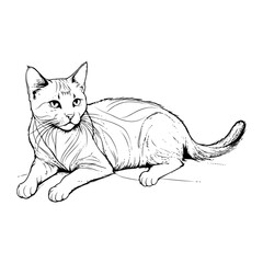  Line art of a cat's complete body, done in black and white.