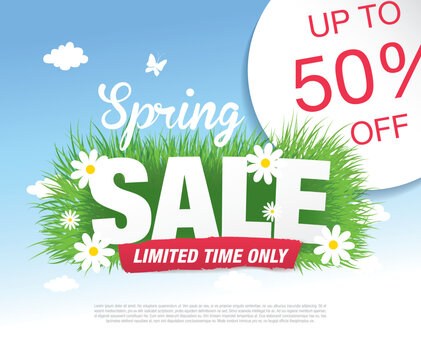 spring sale banner layout template design, vector illustration