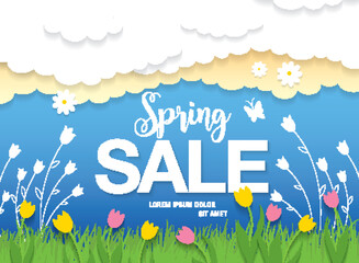 spring sale banner layout template design, vector illustration