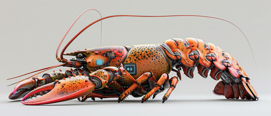 Fantasy mechanical lobster illustration with ornate shell and articulated limbs.