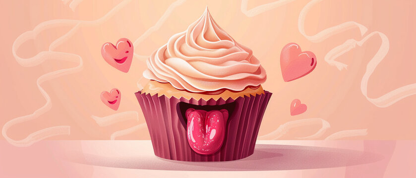 Illustration of a cupcake with a mouth.