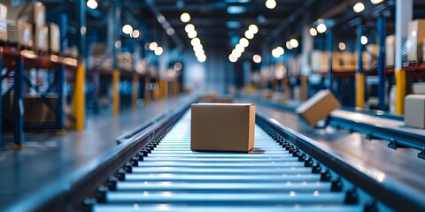 Efficient distribution hub processes products quickly for swift delivery to consumers. Concept Distribution Hub, Process Efficiency, Product Delivery, Consumer Satisfaction, Swift Operations