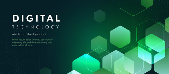 Green Digital technology abstract horizontal banner background