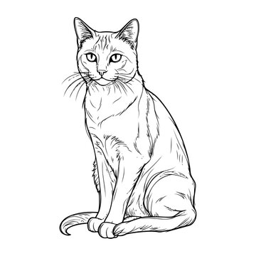 A cat's full body depicted in black and white lines.