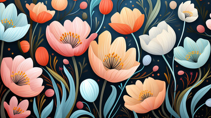 Repeating floral patterns in vibrant spring