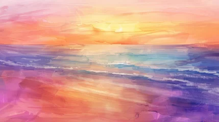 Foto op Canvas "Abstract impressionist seascape with vibrant sunset hues. Artistic background for creative design and wall art." © LOMOSONIC