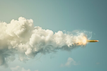 A bullet flying through a cloud and leaving a trail behind it