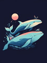 whale flat art illustration for t-shirt design