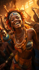 This visual narrative portrays a vibrant tribal festival in Africa. The photograph encapsulates the essence of the celebration--the colorful traditional attire, energetic dances, and communal spirit. 